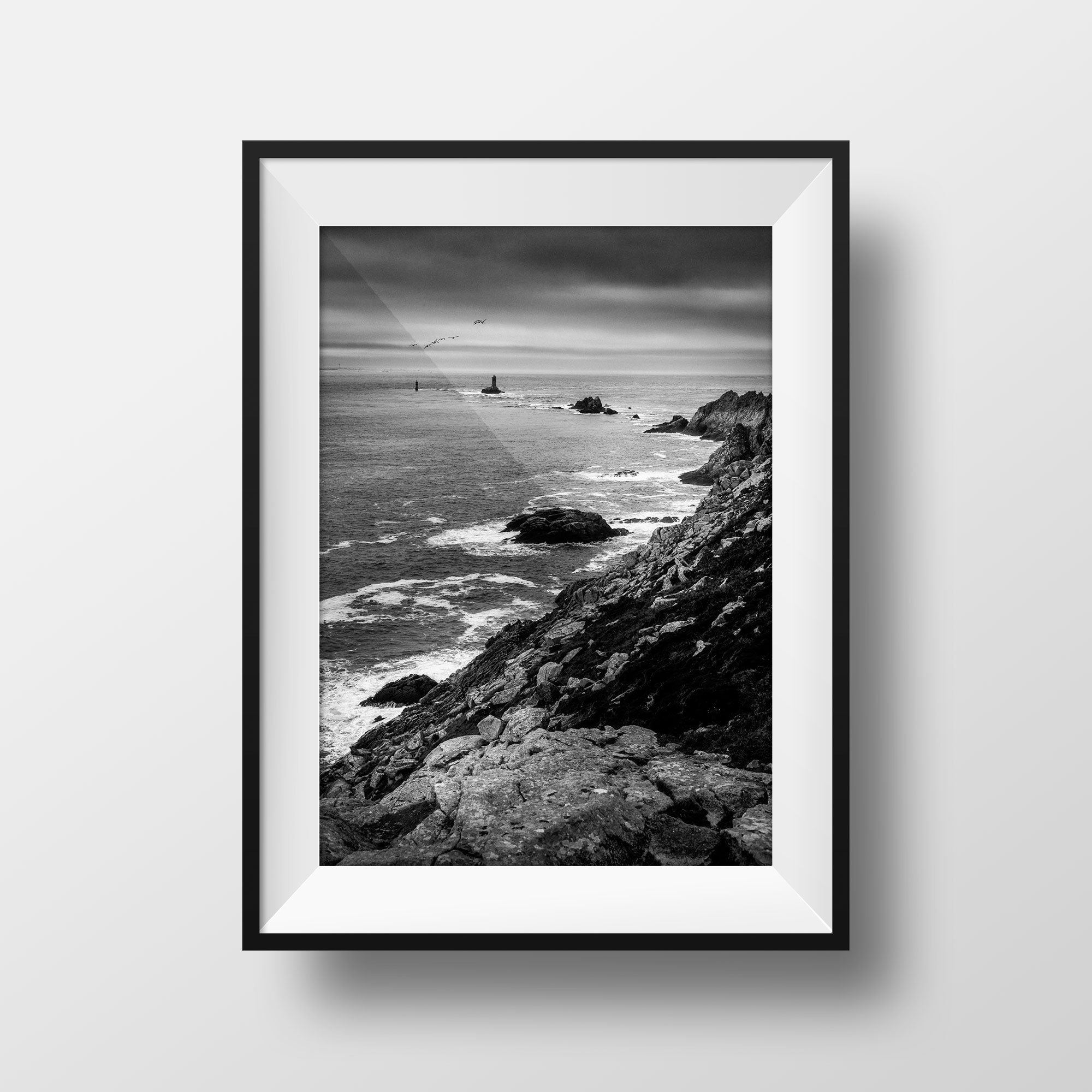 Photo Bretagne Pointe du Raz Finist re Bord de Mer Oc an Image Photographie Paysage Noir et Blanc Rocher Affiche Poster D coration