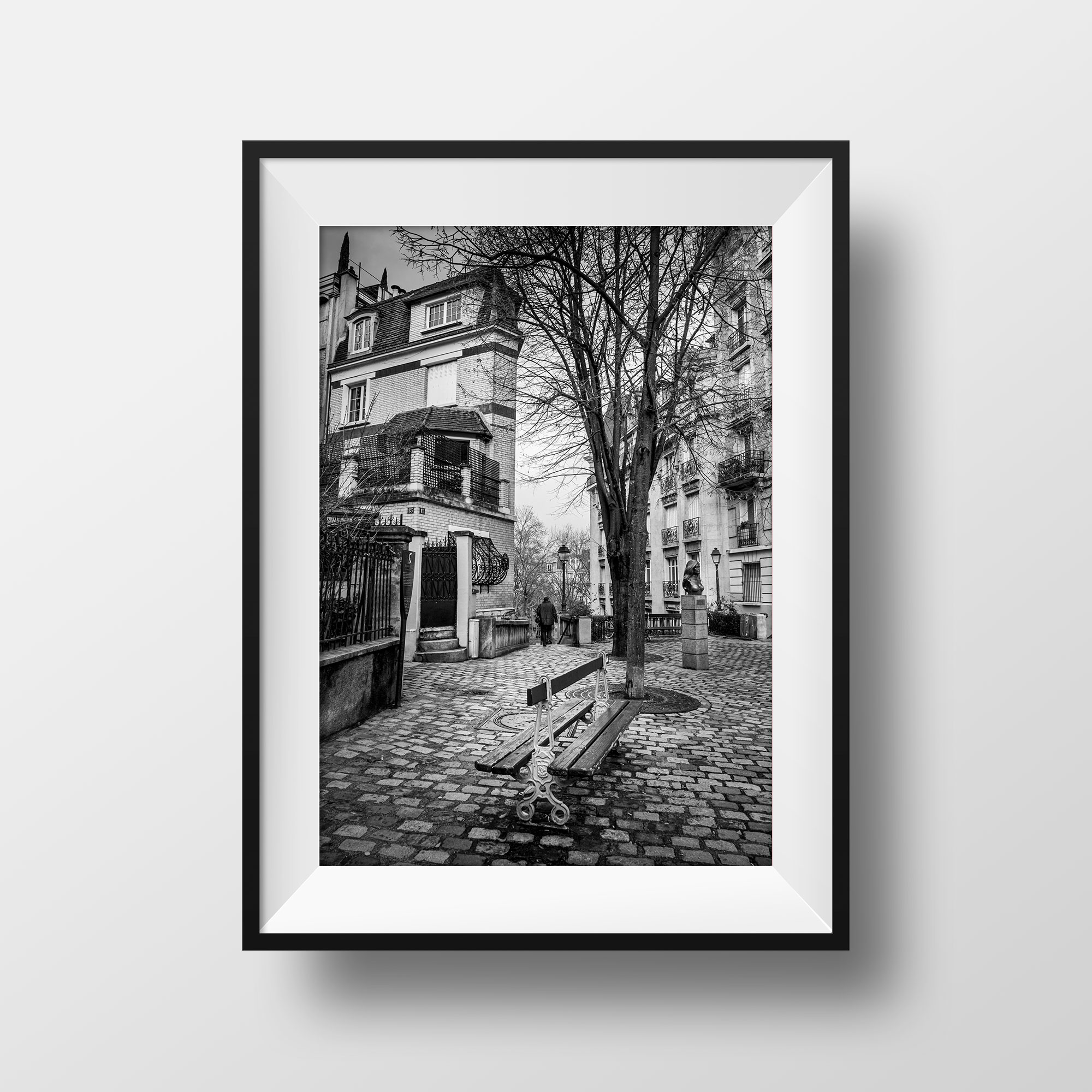 Tirage Photo de Paris Montmartre – Place Dalida Vieux Paris Image en Noir  et Blanc Affiche Poster Décoration